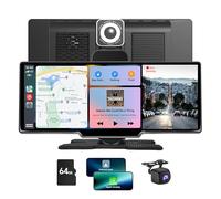 NEWFUN Portátil de 10,26 pulgadas inalámbrico Carplay Android Auto con 4K Dashcam en el coche cámara de visión delantera, 1080P cámara de visión trasera,Mirror Link/Bluetooth/GPS/SIRI/Google/FM/64G TF