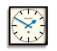 NEWGATE® Number Five Reloj de Pared | Reloj de estación Moderno de inspiración Retro Cuadrada | 40cm | Negro con Manos Azules | Estilo de Mediados de Siglo para Cocina, salón u Oficina