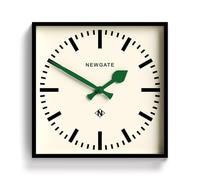 NEWGATE® Number Five Reloj de Pared | Reloj de estación Moderno de inspiración Retro Cuadrada | 40cm | Negro con Manos Verdes | Estilo de Mediados de Siglo para Cocina, salón u Oficina