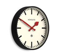 NEWGATE® Universal Reloj de Pared | Gran y Moderno Reloj Vintage de estación | 43cm | Caja de Metal Negro Mate Profundo con Manos de Metal Rojo | Estilo de Mediados de Siglo