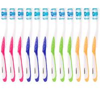 newgen medicals Cepillo de dientes de viaje: Paquete de 12 cepillos de dientes de marca con limpiador de lengua, MEDIO, 4 colores (Cepillo de dientes manual)