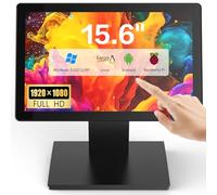 NewHail Monitor POS con pantalla táctil de 15.6 pulgadas, pantalla IPS FHD de 1920 × 1080, táctil capacitiva de 10 puntos, con entrada HDMI/VGA, soporte de metal resistente para restaurante, bar