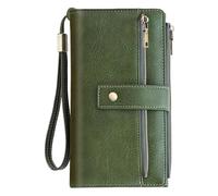 NEWIROVE Cartera Mujer Grande Monedero Piel PU Vintage Billetera con Cremallera Y Correa Extraíble RFID Carteras De Mujer con 24 Ranuras para Tarjetas Regalos para Mujer Señoras, Verde