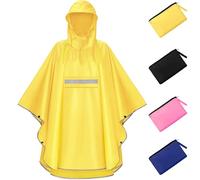 NEWIROVE Chubasquero Niño Capa Chuva Criança Ligero Poncho Impermeable Niño Plegable Poncho Lluvia Unisex Chubasquero Niña Poncho Con Rayas Reflectantes Para Infantil 140-160 cm, Amarillo