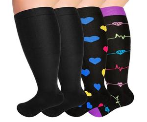 NEWIROVE Medias Compresion Tallas Grandes Calcetines Compresión Deporte 2XL Calcetín Compresión Mujer Hombre Para Embarazo Viajes Vuelo, Estilo-Corazón