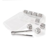 Newk Cubos de hielo reutilizables de acero inoxidable, juego de 8 cubos de hielo con pinzas para la cabeza y bandejas para cubitos de hielo (juego de 8)