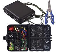 Newk Kit de accesorios de pesca de 188 piezas, anzuelos, pesas de plomada de bala, broches giratorios de pesca, toboganes de plomo, juego de pesca con caja de aparejos portátil