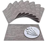 Newk Mantel Individual, Juego de 8, tapetes de Mesa Tejidos de Vinilo de Tejido Cruzado, Juego de tapetes de Mesa Lavables con Aislamiento Antideslizante Gris Oscuro
