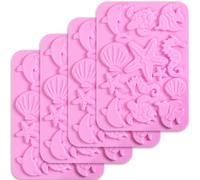 Newk Molde de silicona con temática marina, paquete de 4, marina, caracola, caballito de mar, estrella de mar, tortuga molde de silicona para fondant, caramelo duro, decoración de pasteles, resina,