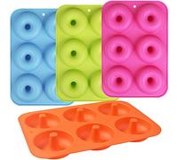 Newk Molde de silicona para donas, molde de silicona antiadherente de 6 cavidades para donas, bagels, juego de 4, azul, verde claro, rojo rosa, naranja