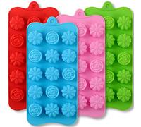 Newk Molde de silicona para flores de 15 cavidades, 4 paquetes de moldes de silicona antiadherente de grado alimenticio para chocolates, caramelos, gelatinas y bombas de baño