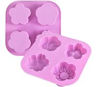 Newk Moldes de silicona con forma de flor, 2 paquetes de 4 cavidades antiadherentes de silicona de grado alimenticio DIY para chocolates, dulces, jabón hecho a mano y bombas de baño