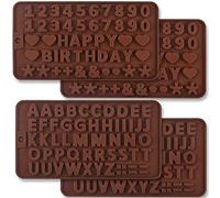 Newk Moldes de silicona de chocolate con letras y números, 4 paquetes de moldes de silicona para decoración de tartas de cumpleaños símbolos