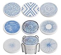 Newk Posavasos para Bebidas - Juego de 8 Absorbentes de Cerámica Con Soporte de Metal, Elegantes y Simples para Mesa de Café - Grandes Regalos de Inauguración de la Casa