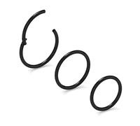 NewkeepsR 3 piezas-1.0mm Anodizado negro Clicker Anillos de aro de nariz con bisagras, calibre 18 Acero 316L Segmento sin costura Pendientes para dormir Piercing-8/9/10mm