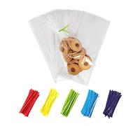 Newkita Bolsas de celofán de 4 x 9 pulgadas, bolsas de regalo transparentes, bolsas crujientes de arroz con lazos giratorios de 4 pulgadas, bolsas de caramelos/bolsas de galletas/bolsas de regalo