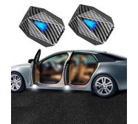NewL 2 x Proyector LED Logo Dinámico Inalámbrico Luz Bienvenida Coche | 2 luces de puerta animadas con doble lente, dos logos se alternan, efecto de animación real, sensor de luz, recargable