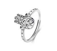 NewL Anillo de plata de ley 925 con la mano de Dios Hamsa, anillo de plata de ley 925, Plata de ley