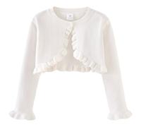 NewL Cárdigan Tipo Bolero para niñas y niñas, Bonito diseño de Volantes, Manga Larga, con Botones, de Punto, para Cubrir los Hombros, Blanco, 9-10 años