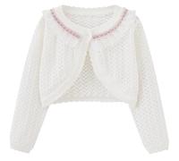 NewL Cárdigan Tipo Bolero para niñas y niños, de Manga Larga, con Botones, de Punto, Corto, para Cubrir los Hombros, Borde de Encaje Blanco, 5-6 años