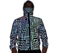 NewL Chaqueta reflectante con patrón de circuitos arcoíris de alta visibilidad, abrigo rompevientos holográfico, gris, XL