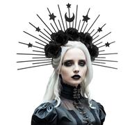 NewL Elegante diadema gótica con rosas negras, para Halloween, reina, aro para el pelo, estrella, luna, tiaras barrocas para el pelo, para escenarios, eventos temáticos, accesorios de vestir
