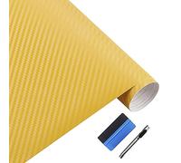 NewL Lámina de Vinilo 3D de Fibra de Carbono, con liberación de Aire, sin Burbujas, Incluye Herramientas de Montaje (Amarillo, 50cm x 152cm)