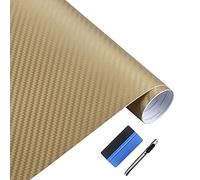 NewL Lámina de Vinilo 3D de Fibra de Carbono, con liberación de Aire, sin Burbujas, Incluye Herramientas de Montaje (Dorado, 45cm x 152cm)