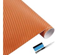 NewL Lámina de Vinilo 3D de Fibra de Carbono, con liberación de Aire, sin Burbujas, Incluye Herramientas de Montaje (Naranja, 50cm x 152cm)
