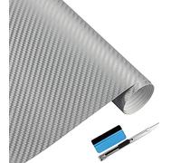 NewL Lámina de vinilo 3D de fibra de carbono, con liberación de aire, sin burbujas, incluye herramientas de montaje (plateado, 50cm x 152cm)