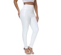 NewL Leggings de Piel sintética con Efecto Espejo para Mujer, Aspecto húmedo, Reflectantes, elásticos, Pantalones Ajustados de Cintura Alta, Blanco, XXL