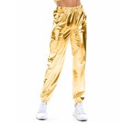 NewL Pantalones Deportivos metálicos Brillantes para Mujer, Estilo Casual, holográfico, Estilo Hip Hop, elásticos, Suaves y a la Moda, Dorado Brillante, XXL