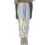 NewL Pantalones reflectantes de arco iris para mujer, estilo hip hop, pantalones fluorescentes, estilo casual, Harajuku, para deportes nocturnos, color gris, gris, XXL
