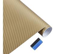 NewL Rollo de vinilo de fibra de carbono 3D con película adhesiva sin burbujas de liberación de aire, contiene herramientas de instalación (dorado, 30 cm x 150 cm)