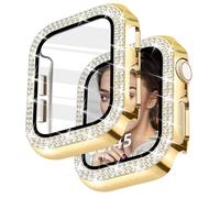 Newlibery Funda con purpurina para mujer, compatible con Apple Watch de 41 mm, carcasa dura de policarbonato con protector de pantalla templado HD para iWatch Series 7/8/9 - Oro 41 mm, Sin gemas