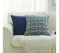 Newliky 2 Pieces Funda de Almohada de Línea Geométrica de Chenilla Modernas Fundas de Cojín Suave Fundas Cojines Exterior Jardin para Sofa Sala de Estar y Hogar 30x50cm Azul Marino