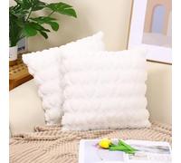 Newliky Juego de 2 Funda Cojin 45 x 45 Patrón de Corazón Amar Fundas de Cojines Peluda Felpa Suave Terciopelo Moderna Invierno Cojines para Sofá Cama Salón Boda Día de San Valentín Blanco