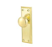 newliplace Paquete de 2 pomos de puerta falsos vintage de una sola cara para interior, pomos de puerta falsos de placa larga antigua en latón pulido