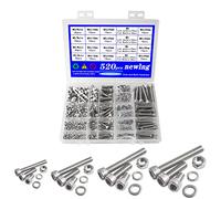 newlng 520pcs Juego de Pernos y Tuercas M3 M4 M5 M6 con Tornillos de Cabeza Hueca Hexagonal y Kit de Surtido de Arandelas de Tuercas de Acero Inoxidable 304