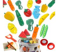 newlng Cocina Juguete Comida Madera Juguete Alimentos Accesorios Cocinita Juguetes Frutas y Verduras para Cortar Juguetes Educativos Juegos de rol Regalos Cumpleaños Navidad Día del Niño 2 3 4 Años