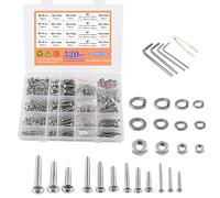 newlng Juego de tornillos M3, M4, M5, M6, tornillos y tuercas, arandelas, llave inglesa, acero inoxidable 304, tornillos de cabeza alomada redondos, juego de tornillos con surtido caja de 525 unidades
