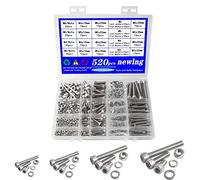 newlng Tornillos y tuercas M3 M4 M5 M6 Kit de tornillos y tuercas 520 piezas de acero inoxidable 304 métricos de cabeza hexagonal tornillos de máquina arandelas planas kit surtido