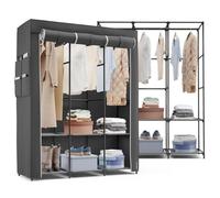 Newlux - Armario de Tela (130x45x167cm) Canvas V130, 3 Barras de Ropa Larga, Estantes y Bolsillos. Armario Plegable Soporta 45kg con 3 Puertas Roll Up. Ropero Portátil para Ropa Multifuncional