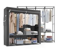 Newlux - Armario de Tela (170x45x167cm) Canvas V170, 4 Barras de Ropa Larga, Estantes y Bolsillos. Armario Plegable Soporta 60kg con 2 Puertas Roll Up. Ropero Portátil para Ropa Multifuncional