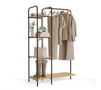 Newlux-Burro Ropa Resistente Hasta 35kg Hangy Wood 400 con Zapatero. Perchero Burro Ropa Metálico con Gran Estabilidad | Fácil Montaje | Base Antirayaduras | Incluye 4 estantes (492x42x150cm)|Negro
