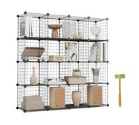 Newlux - Estantería Almacenaje Multiuso 16 Cubos (125x125x31,5cm), hasta 160Kg Capacidad. Estantería Metálica de Hierro Modular | Zapatero o Armario Abierto, Negro