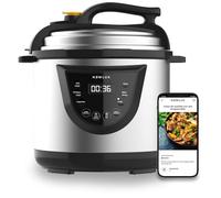 NEWLUX - Olla a Presión Programable 6L V110. Eléctrica de INOX, 10 Menús, 1000W, 24 h, Preserva el Calor, Efecto Presurización, Sistema Duopresión, Cubeta 100% Antiadherente, Acero inoxidable