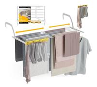 Newlux - Tendedero Balcón Extensible Flex V9 de Acero INOX (+/- 52.5-92,5x35x17cm). Tendedero barandilla Plegable con Capacidad 9M y 7kg. Accesorio Calcetines. Ideal Interiores y Exteriores, Blanco