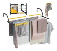 Newlux - Tendedero Balcón Extensible Flex V9 de Acero INOX (+/- 52.5-92,5x35x17cm). Tendedero barandilla Plegable con Capacidad 9M y 7kg. Accesorio Calcetines. Ideal Interiores y Exteriores, Negro