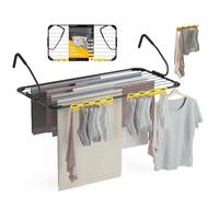 Newlux - Tendedero Balcón XXL Horizon V14 de Metal (107x55.5x28cm). Tendedero barandilla Plegable con Capacidad 14M y Resistencia 10kg. Accesorio Calcetines. Ideal Interiores y Exteriores, Negro